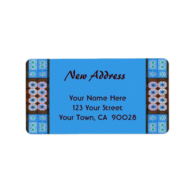 New Address Turquoise Brown Tile Pattern Label (Front)