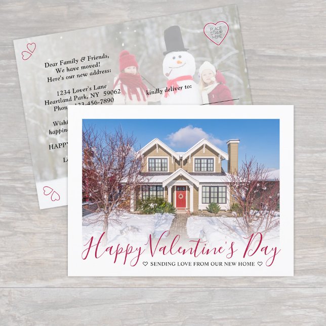 New Address Valentine's Day Love 2 Photos Moving Announcement Postcard (Creator Uploaded)