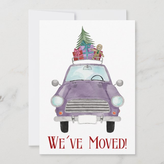 New Address Violet Car with Christmas Gifts Invita Invitation (Front)