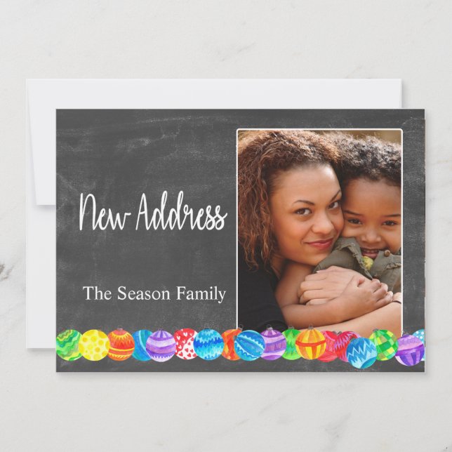 New Address watercolor baubles photo card (Front)