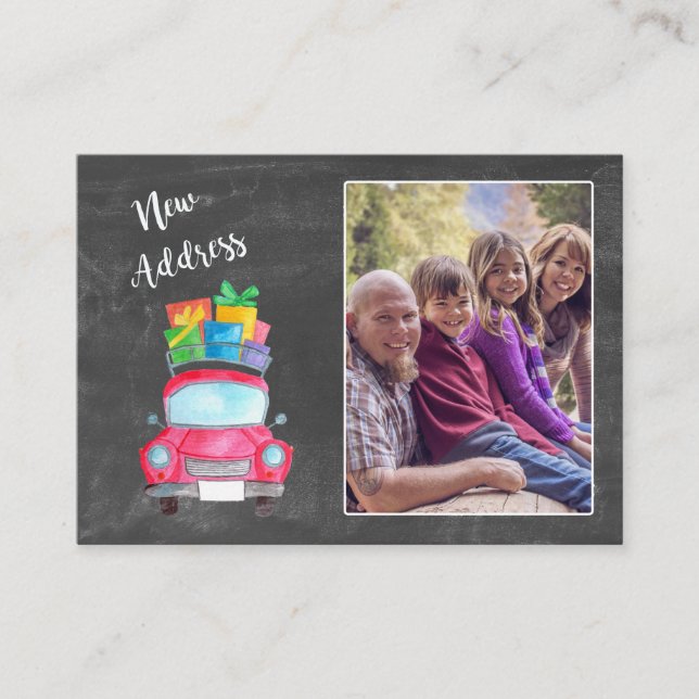 New Address watercolor Christmas Car photo card (Front)