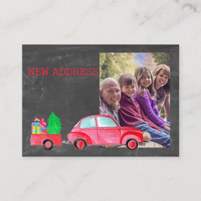 New Address watercolor Christmas Car photo card (Front)