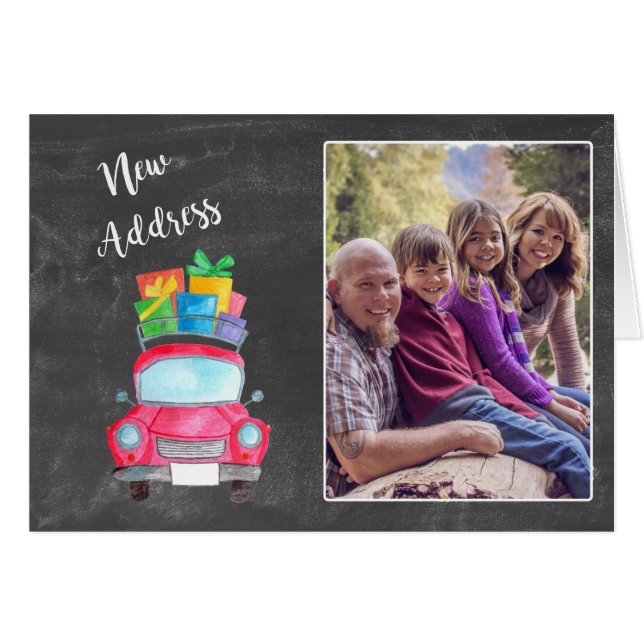 New Address watercolor Christmas Car photo card (Front Horizontal)