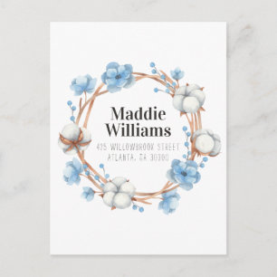 NEW ADDRESS   Watercolor Cotton Wreath Postcard