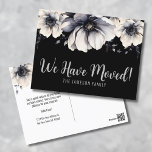 New Address Watercolor Floral Moving Announcement Postcard<br><div class="desc">A stunning moving announcement card. Let your friends and family know that you have moved and have a change of address. Cute and simple modern black and white flower design. A classic but whimsical look with black, grey and cream coloured flowers with script typography and modern lettering. Edit all of...</div>