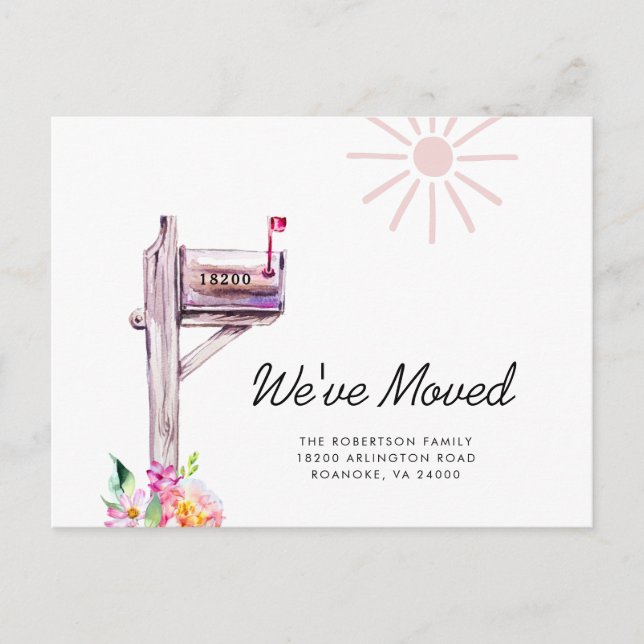 New Address Watercolor Mailbox Moving Announcement Postcard (Front)