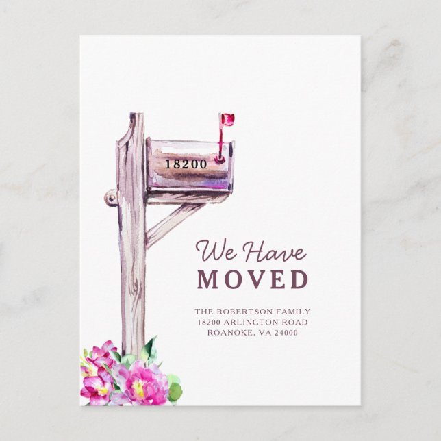 New Address Watercolor Mailbox Moving Announcement Postcard (Front)