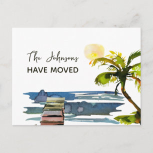 New Address Waterfront Palm Tree Moving Announcement Postcard