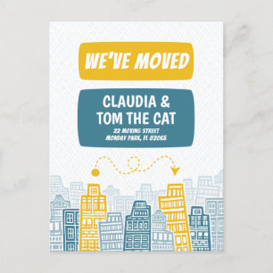 new address we are moving cartoon city  postcard