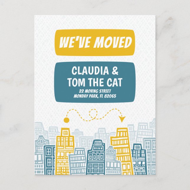 new address we are moving cartoon city  postcard (Front)