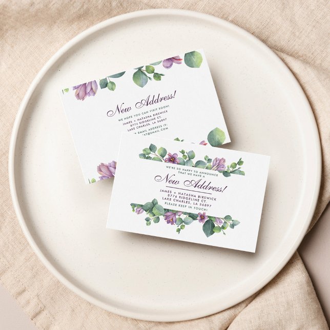 New Address We’ve Moved Botanical Eucalyptus Card (Purple Green Eucalyptus Botanical Moving Announcement Notecard)