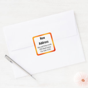 New Address White and Orange Moving Announcement Square Sticker