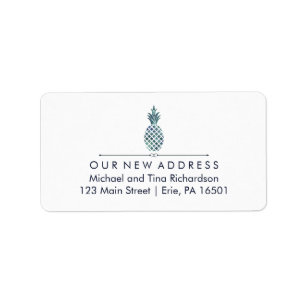 New Address with Blue Watercolor Look Pineapple Label