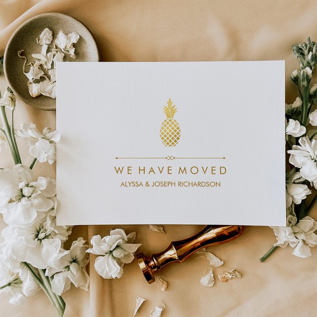 New Address with Elegant Gold Pineapple Announcement Postcard (Creator Uploaded)