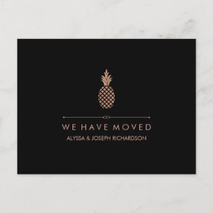 New Address with Faux Rose Gold Look Pineapple Announcement Postcard