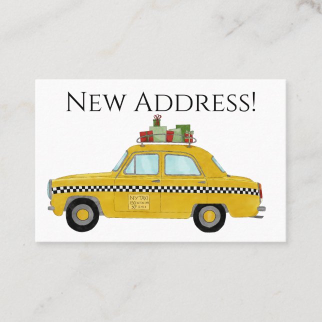 New Address yellow cab Christmas gifts Business Card (Front)
