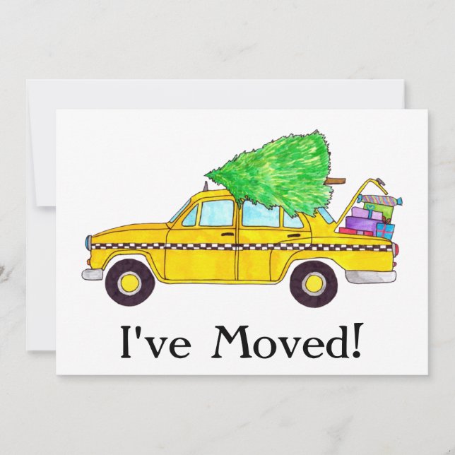 New Address Yellow Cab Taxi Christmas Gifts Invitation (Front)