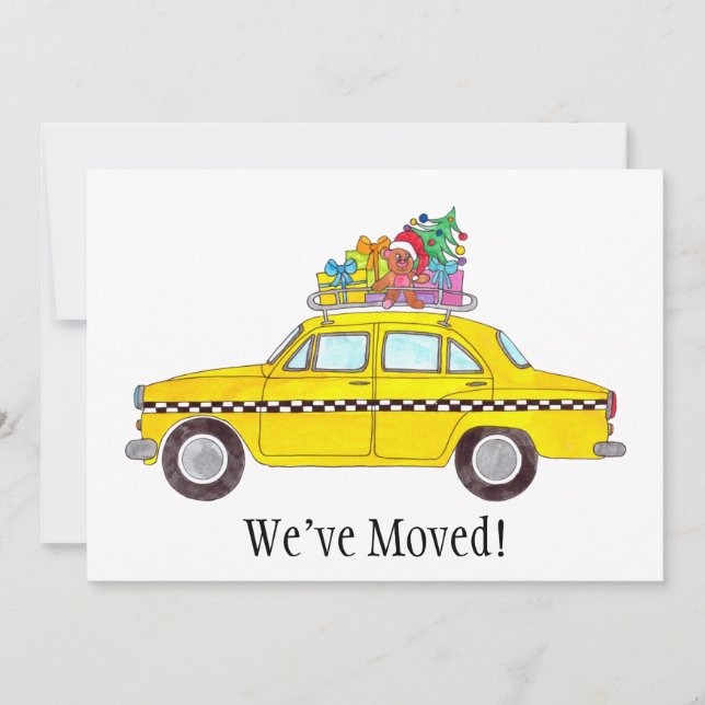 New Address Yellow Cab Taxi Christmas Gifts Invitation (Front)