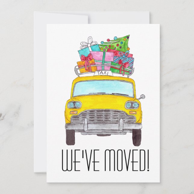 New Address Yellow Cab Taxi Christmas Gifts Invitation (Front)