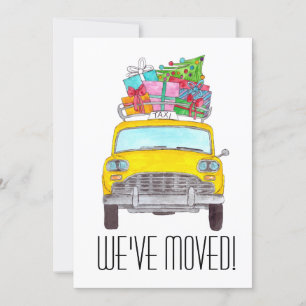 New Address Yellow Cab Taxi Christmas Gifts Invitation