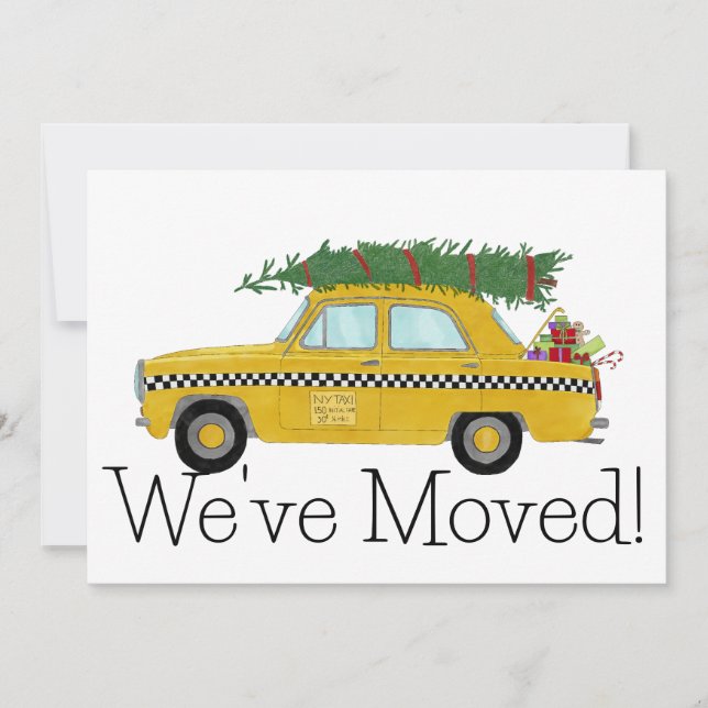 New Address Yellow Cab Taxi Christmas tree Invitation (Front)