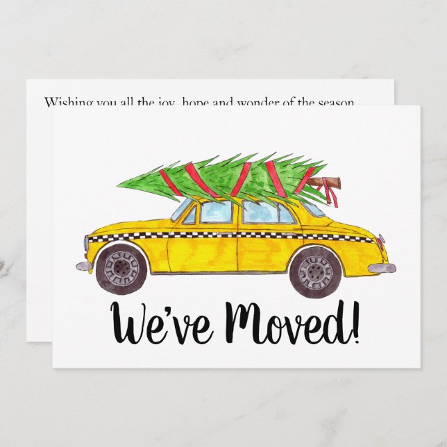 New Address Yellow Cab Taxi Christmas tree Invitation (Front/Back)