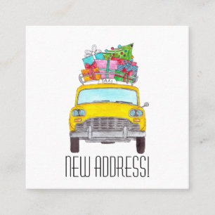 New Address Yellow Cab with Christmas Gifts Square Business Card