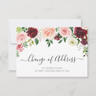 New Adress burgundy floral moving announcement