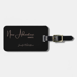 New Adventure Awaits Rose Gold Glitter Script Luggage Tag