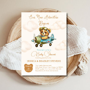 New Adventure Baby Pilot Aeroplane Baby Shower Invitation