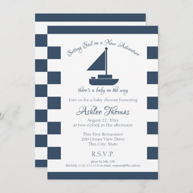 New Adventure Nautical Sailboat Shower Invitation (Front/Back)