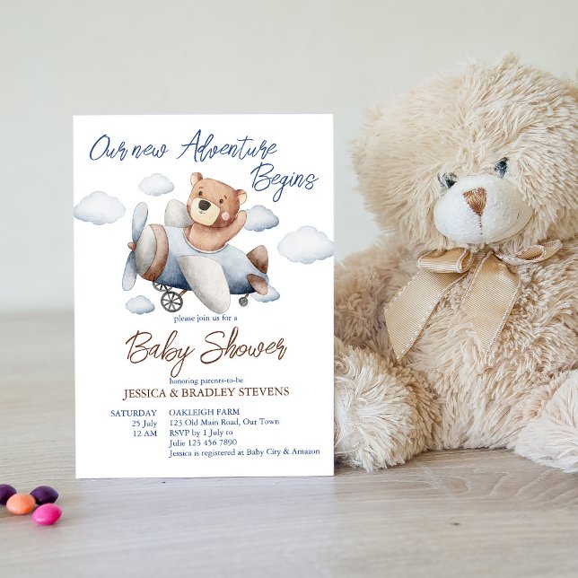 New adventure tiny pilot aeroplane baby shower invitation (Creator Uploaded)