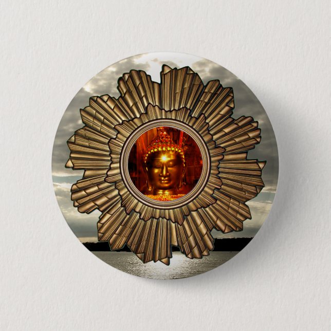 New Age Buddha Sun Brooch 6 Cm Round Badge (Front)