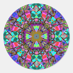 New Age Neon Kaleidoscope Mandala Classic Round Sticker