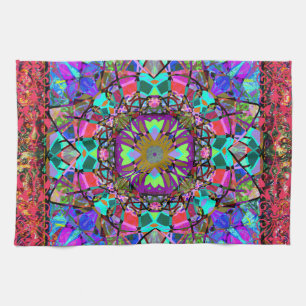 New Age Neon Kaleidoscope Mandala Tea Towel