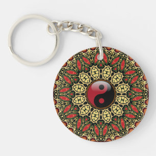 New Age YinYang Batik Geometric Flower New Age Key Ring