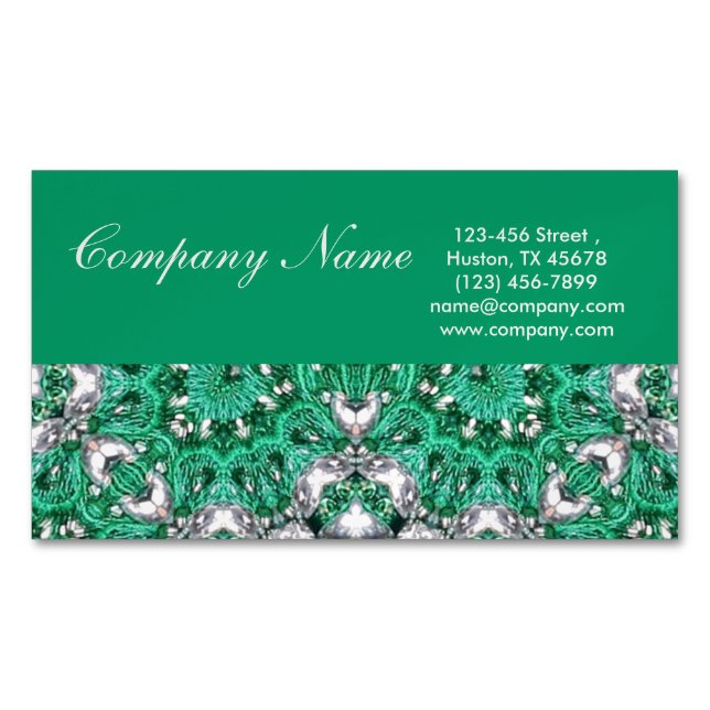 New Age Yoga Instructor emerald green Mandala Magnetic Business Card (Front)