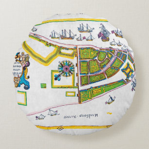 New Amsterdam Map, 1661 Round Cushion