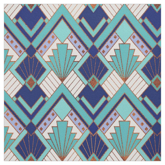 New Aqua and Blue Art Deco Style Fabric (Swatch)