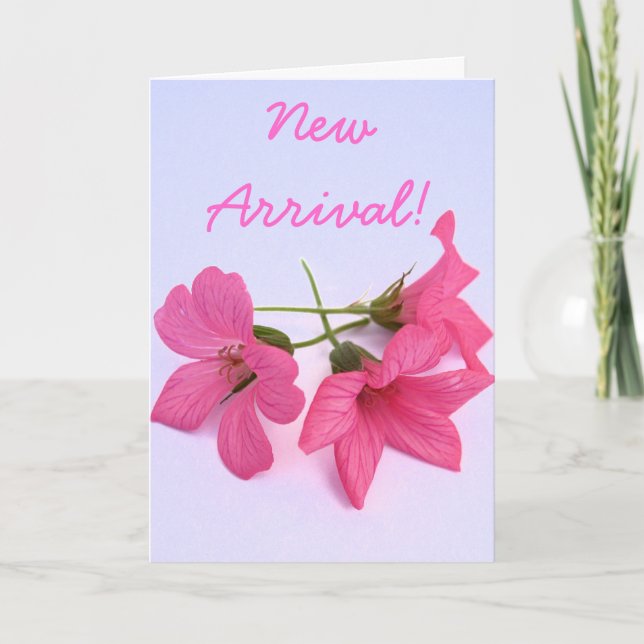New arrival baby girl pink floral greeting card (Front)