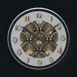 New Art Deco Wall Round Clock<br><div class="desc">I have created another art deco clock for my store. This is a circular clock in grey and black and gold. I added a centre art deco pattern. This clock is very art deco in style and would look good in any home.</div>