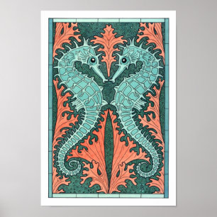 NEW! Art Nouveau Seahorses Poster