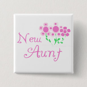 New Aunt Pink Flowers Tshirts and Gifts 15 Cm Square Badge