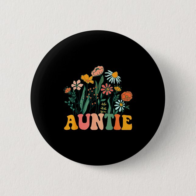 New Auntie Wildflower First Birthday &amp; Baby Sh 6 Cm Round Badge (Front)