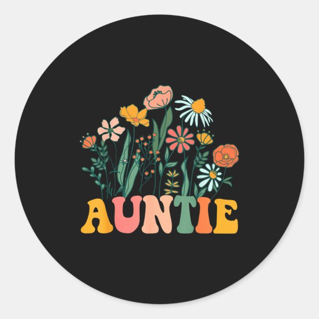 New Auntie Wildflower First Birthday &amp; Baby Sh Classic Round Sticker (Front)