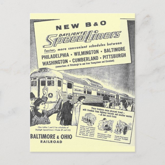 New B&O Budd Built Daylight Speedliners Postcard (Front)