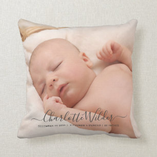 New Baby 2 Photo Script Name Birth Stats Cushion