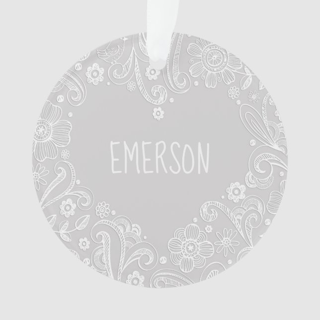 New Baby Announcement Floral Timeless Keepsake Ornament (Front)