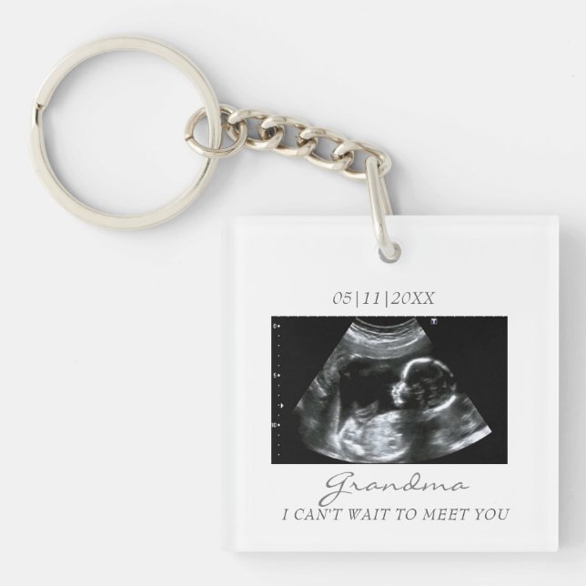 New Baby Announcement for Grandma Ultrasound Gift  Key Ring (Front)