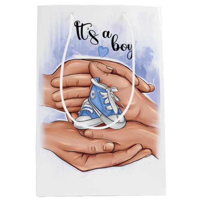 New Baby Announcement – Parents Holding Baby 👣 Medium Gift Bag (Front)